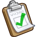 Sims 4 style clip-art of a clipboard with a green checkmark